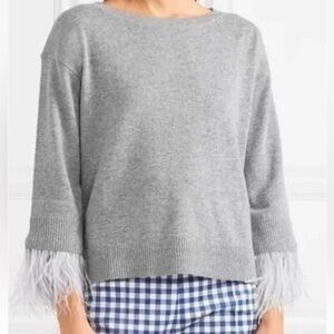 J. Crew Gray 3/4 Sleeves Feather-trimmed Wool-blend Boatneck Party Sweater M
